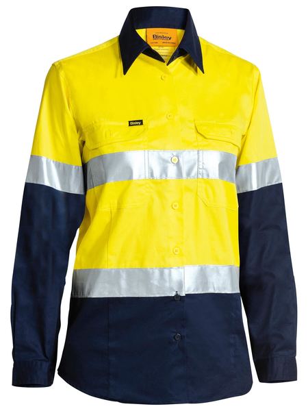 Bisley Womens 3M Taped Two Tone Hi Vis Cool Lightweight Shirt Long Sleeve (BL6896)