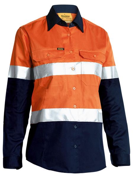 Bisley Womens 3M Taped Two Tone Hi Vis Cool Lightweight Shirt Long Sleeve (BL6896)