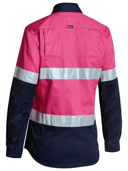 Bisley Womens 3M Taped Two Tone Hi Vis Cool Lightweight Shirt Long Sleeve (BL6896)