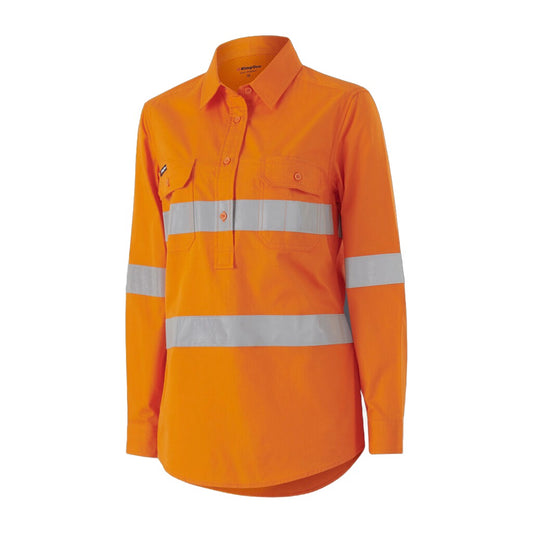King Gee Womens Workcool Vented Closed Front Shirt Taped Long Sleeve (K44228)