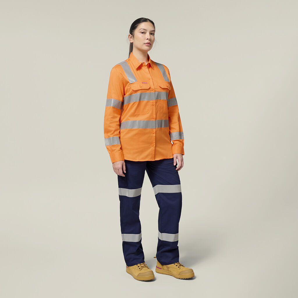 Hard Yakka Women’s Foundations Biomotion Hi-vis Taped Long Sleeve Shirt (Y08421)