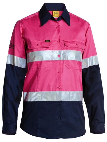 Bisley Womens 3M Taped Two Tone Hi Vis Cool Lightweight Shirt Long Sleeve (BL6896)