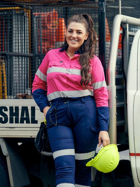 Bisley Womens 3M Taped Two Tone Hi Vis Cool Lightweight Shirt  Long Sleeve (BL6896)