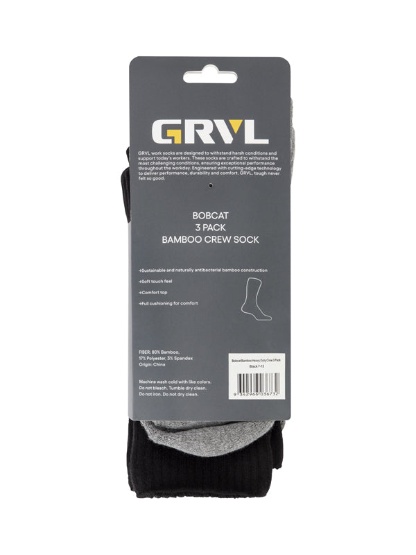 GRVL Bobcat Bamboo Heavy Duty Crew 3 Pack Sock (GRVLS3)