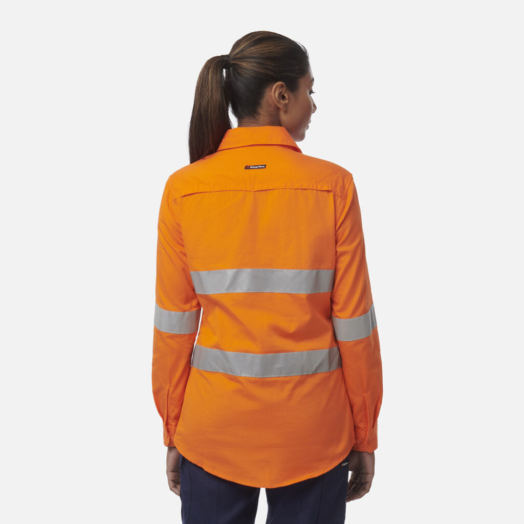 King Gee Womens Workcool Vented Closed Front Shirt Taped Long Sleeve (K44228)