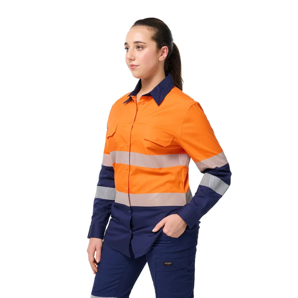King Gee Women's Workcool Spliced Stretch Taped Long Sleeve Shirt (K44243)