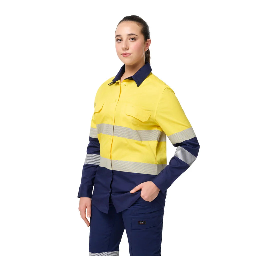 King Gee Women's Workcool Spliced Stretch Taped Long Sleeve Shirt (K44243)