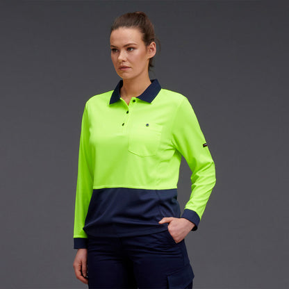 King Gee Women's Workcool Hyperfreeze Hi-Vis Long Sleeve Polo Shirt ( K44730)