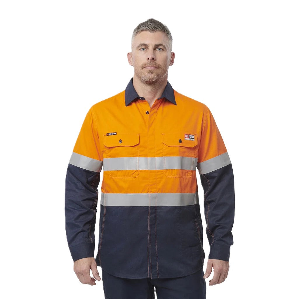 King Gee ShieldTec Fr Hi Vis 2 Tone Open Front Taped Shirt PPE2 (Y04350)