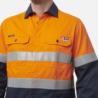 King Gee ShieldTec Fr Hi Vis 2 Tone Open Front Taped Shirt PPE2 (Y04350)