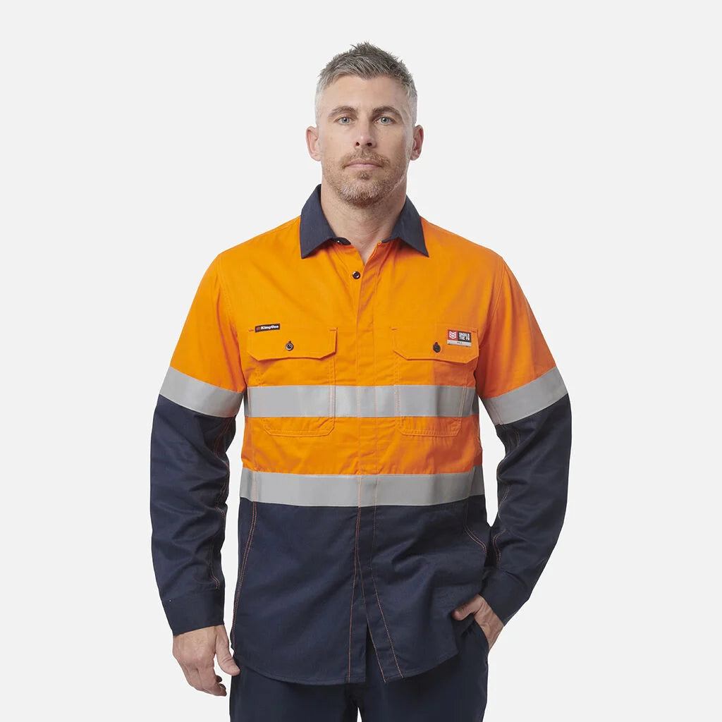 King Gee ShieldTec Fr Hi Vis 2 Tone Open Front Taped Shirt PPE2 (Y04350)