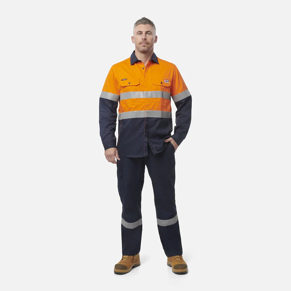 King Gee ShieldTec Fr Hi Vis 2 Tone Open Front Taped Shirt PPE2 (Y04350)