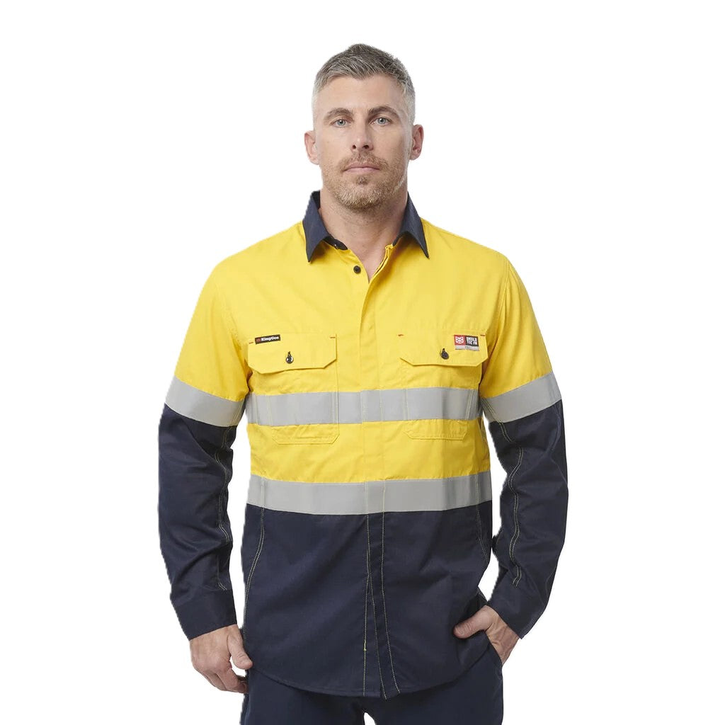 King Gee ShieldTec Fr Hi Vis 2 Tone Open Front Taped Shirt PPE2 (Y04350)