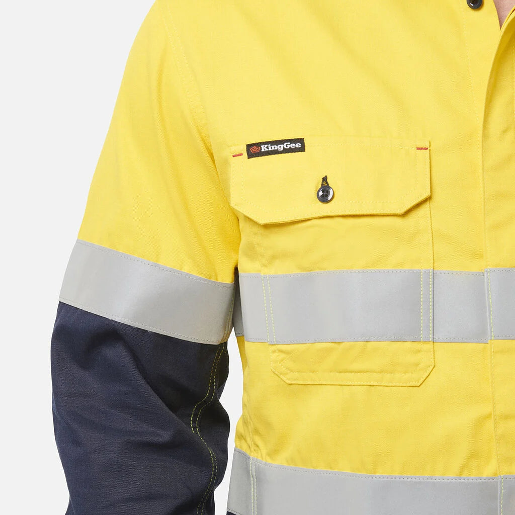King Gee ShieldTec Fr Hi Vis 2 Tone Open Front Taped Shirt PPE2 (Y04350)