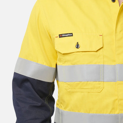 King Gee ShieldTec Fr Hi Vis 2 Tone Open Front Taped Shirt PPE2 (Y04350)