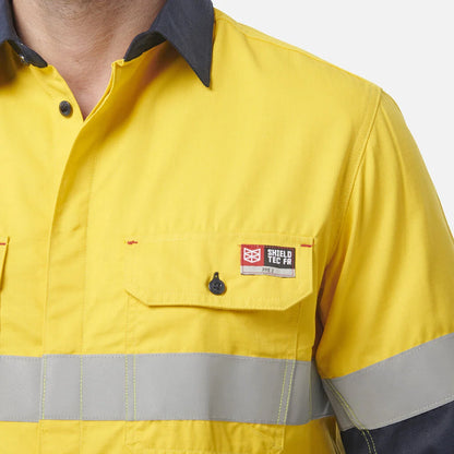 King Gee ShieldTec Fr Hi Vis 2 Tone Open Front Taped Shirt PPE2 (Y04350)