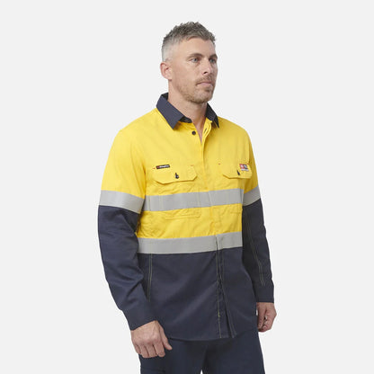 King Gee ShieldTec Fr Hi Vis 2 Tone Open Front Taped Shirt PPE2 (Y04350)