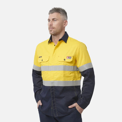 King Gee ShieldTec Fr Hi Vis 2 Tone Open Front Taped Shirt PPE2 (Y04350)