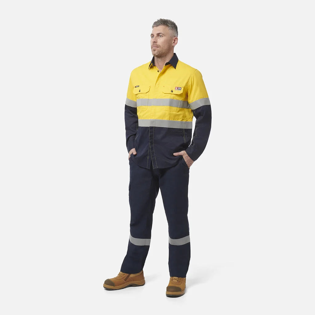 King Gee ShieldTec Fr Hi Vis 2 Tone Open Front Taped Shirt PPE2 (Y04350)