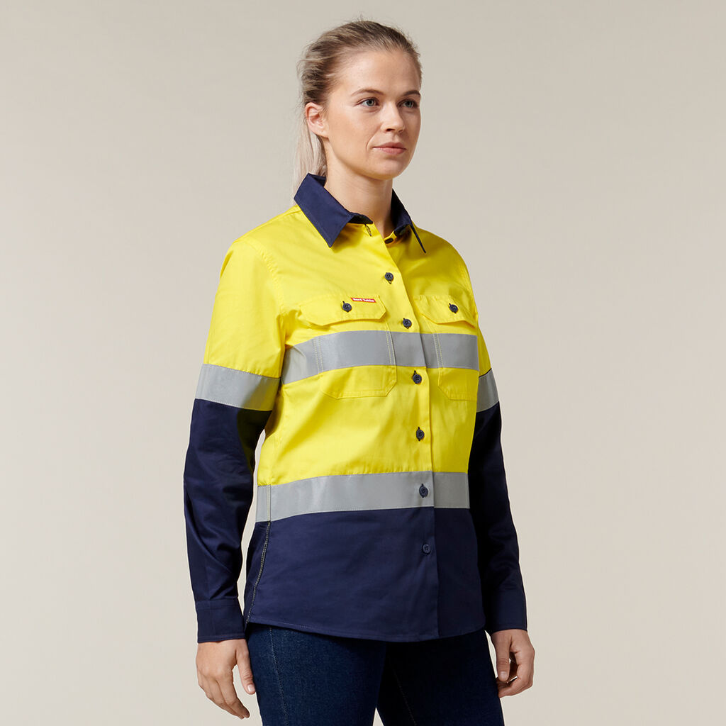 Hard Yakka Women's Hi-Vis Lightweight 2 Tone Taped Long Sleeve Shirt (Y08805)