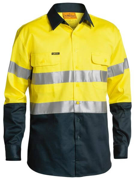 Bisley 2 Tone Hi Vis Shirt 3M Reflective Tape  Long Sleeve (BT6456)