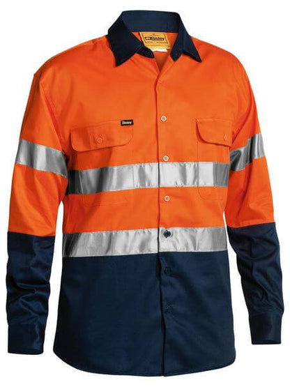 Bisley 2 Tone Hi Vis Shirt 3M Reflective Tape  Long Sleeve (BT6456)