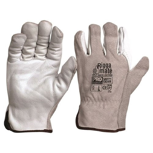 Pro Choice Riggamate Cow Grain Natural Grain Palm/Split Back, Grey Pair of 12 (CGL41NSB)