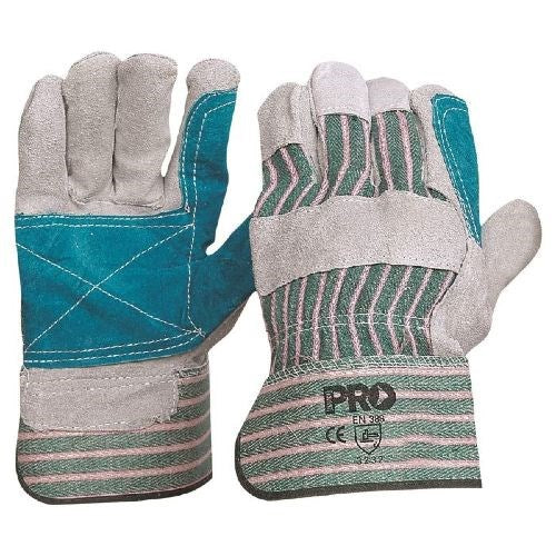 Pro Choice Green/Red Cotton Back/Reinforced Cowsplit Leather Palm Pair of 12 (R88FG)